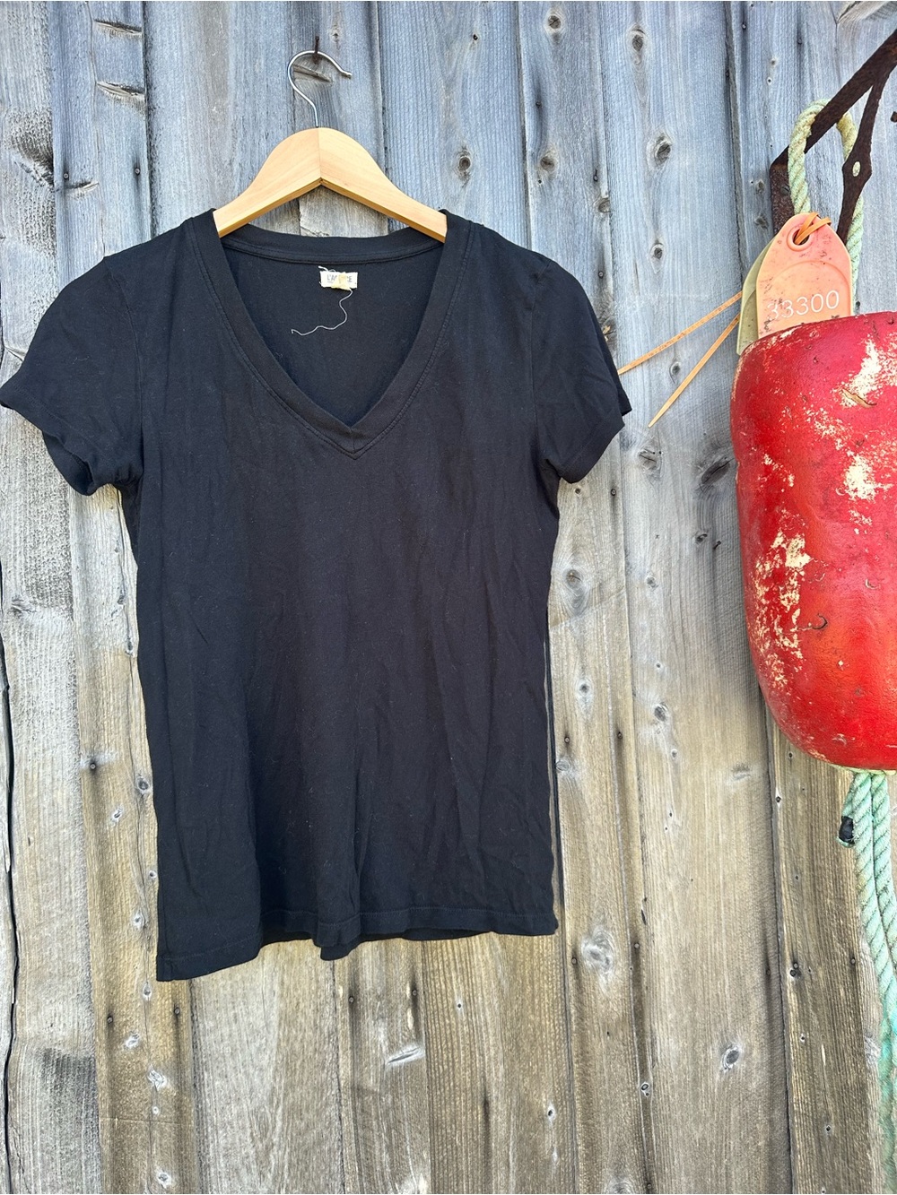 L'AGENCE Black V-Neck Short Sleeve Tee